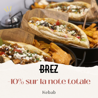 Réduction de 10% sur les kebabs chez BREZ Kebab à Caen